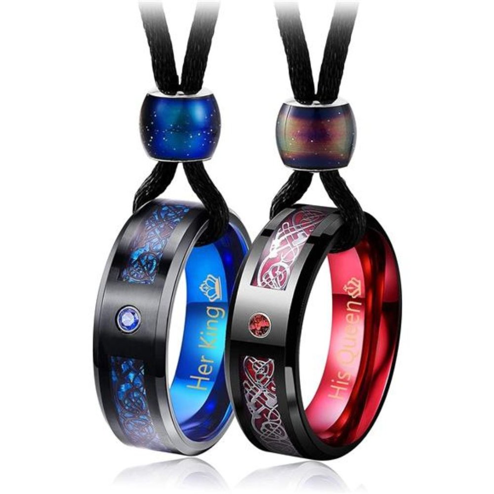 Couple Necklace Pendant,King Queen Tungsten Steel Pendant Necklace for Wedding